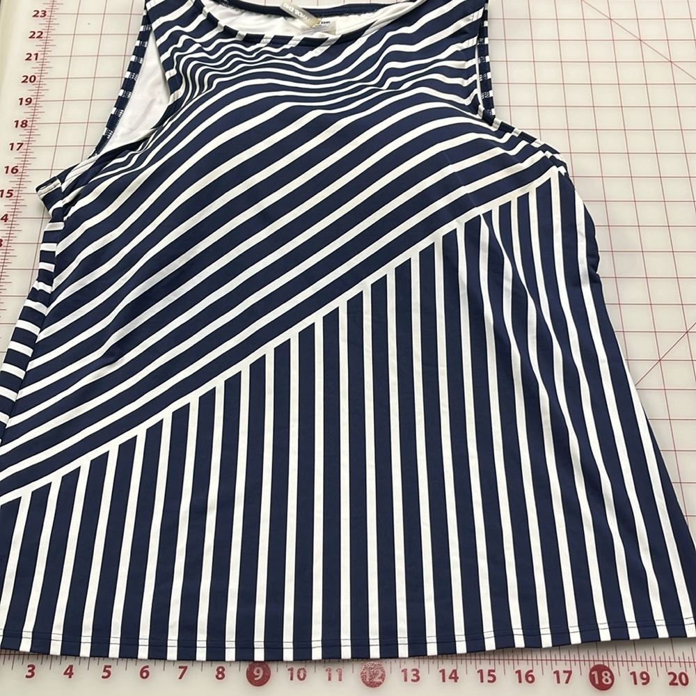 LAND'S END Navy/WHT Stripe High Neck Modest/Full Coverage Tankini Swim Top 16DD - Picture 11 of 15